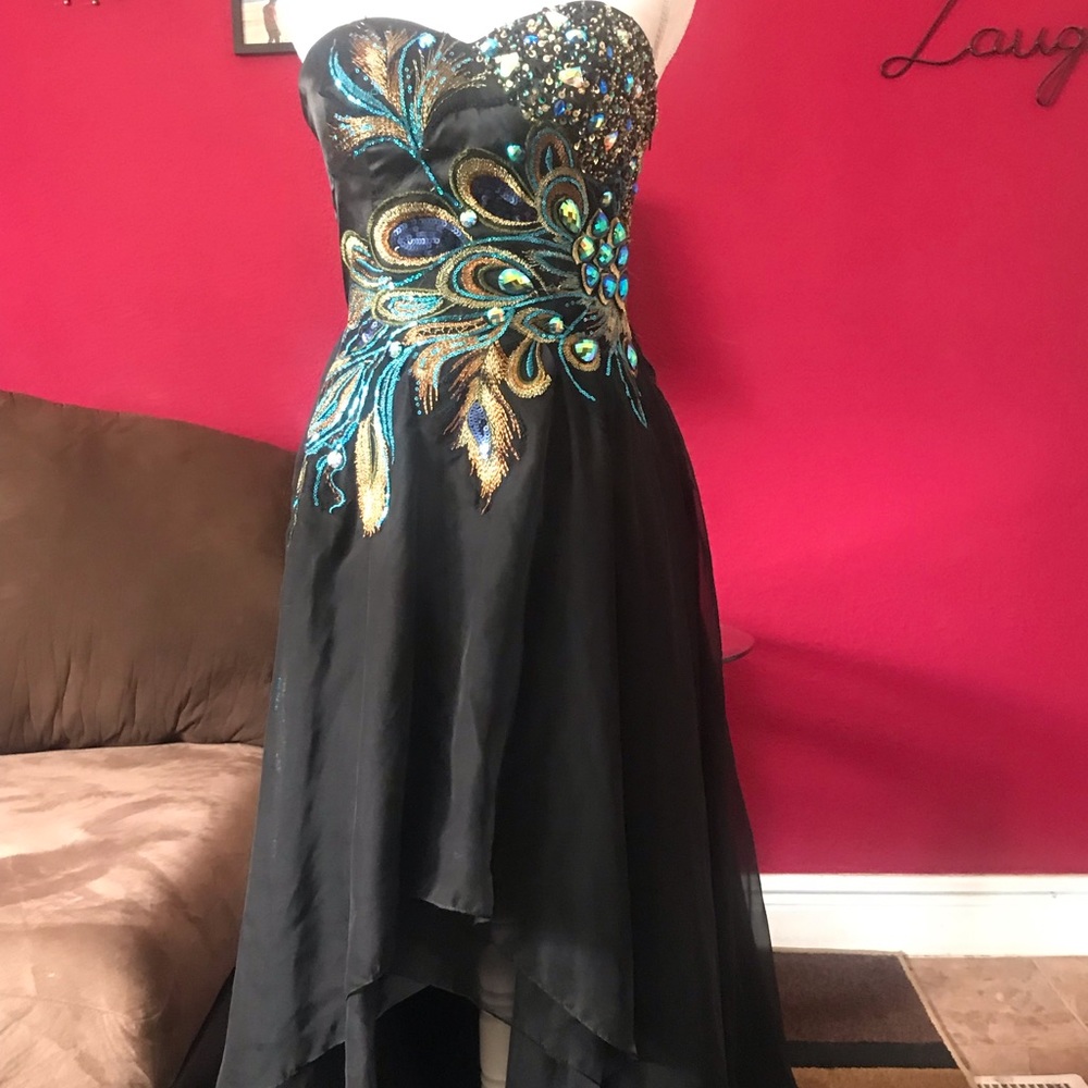 Black dress with peacock design